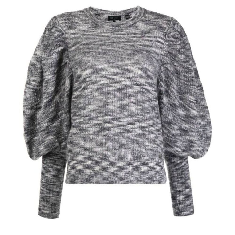 Ted Baker Valma marl-knit jumper puff sleeves gray Size M